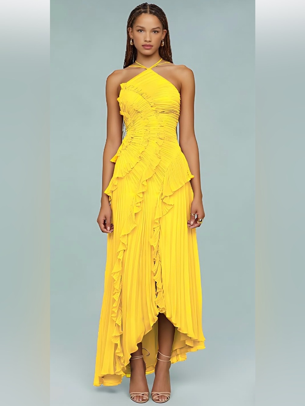 Yellow Ruffled Halter Maxi Dress - Women
